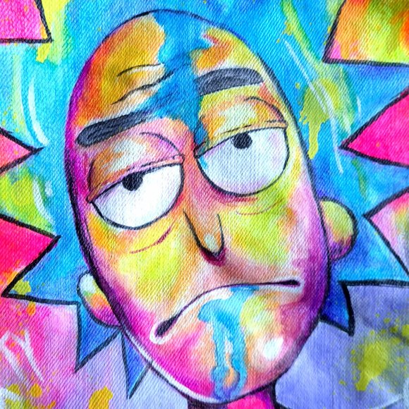 Vintage Denim Jacket Rick Sanchez Women's M Size Hand Painted Art - Picture 5 of 5